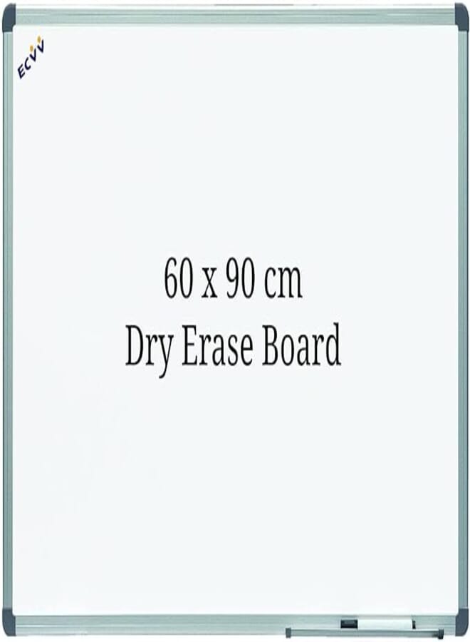 Single Sided Dry Erase Board for Wall 60 x 90cm Aluminum Presentation Magnetic Whiteboard with Pen Tray, Wall-Mounted White Board for School, Office and Home
